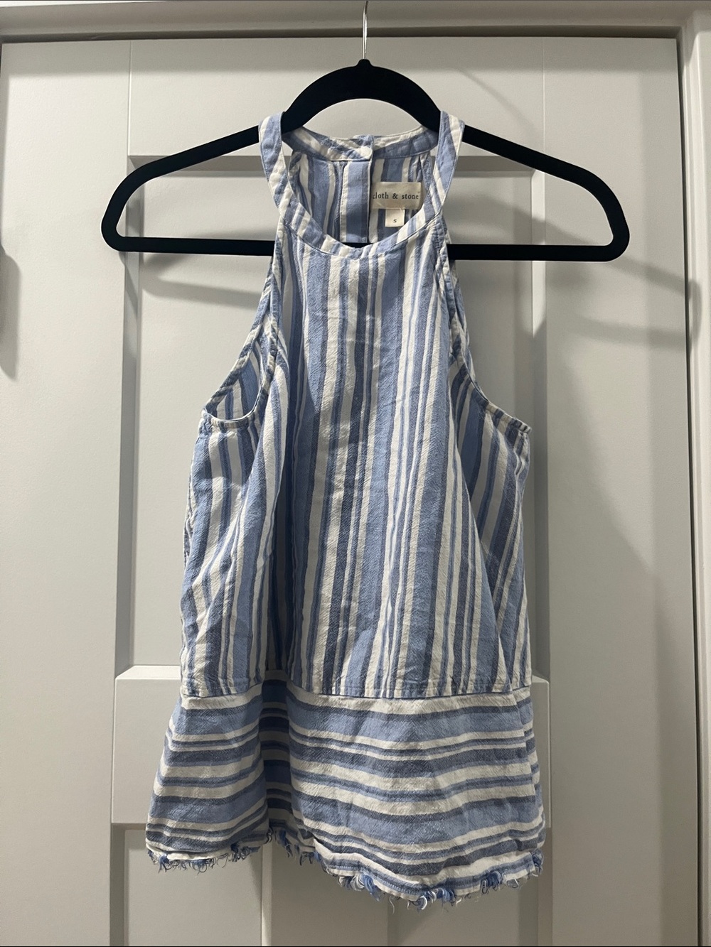 Cloth & Stone Small Blue and White Striped Sleeveless Halter Top Linen Blend
